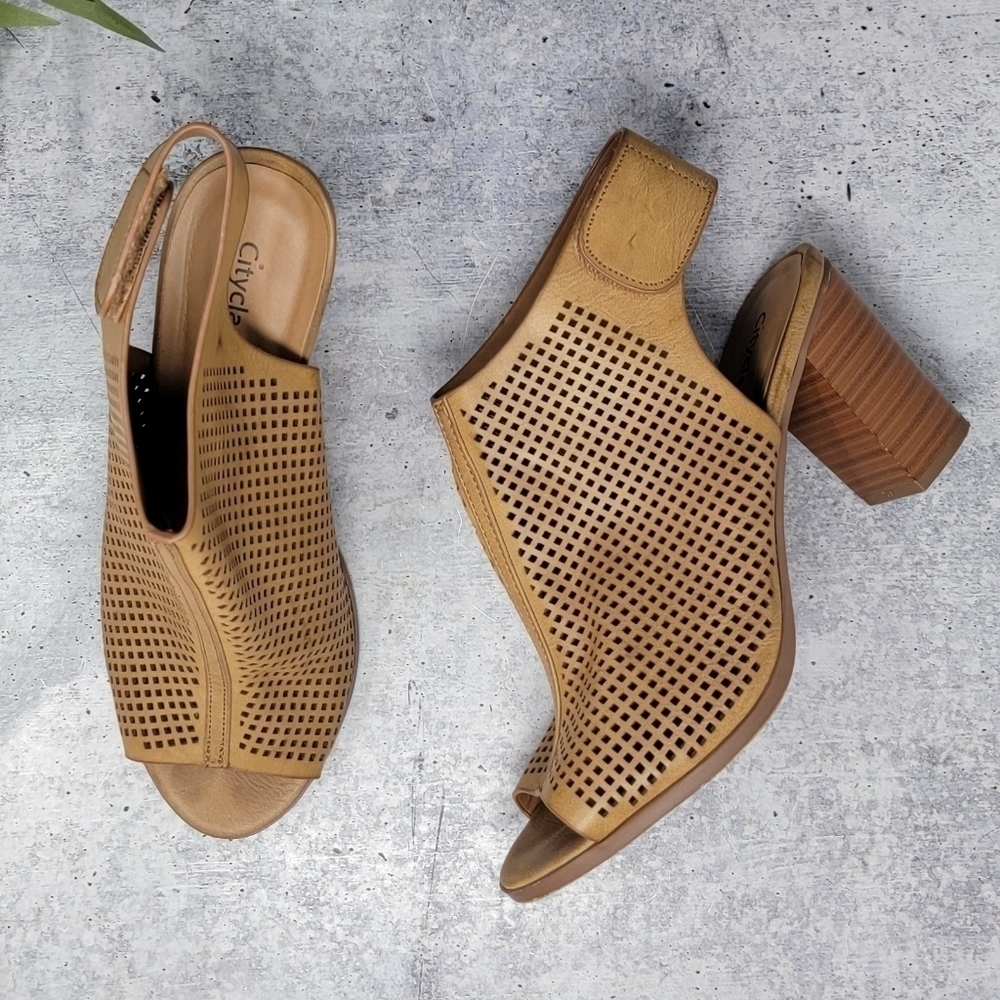 CityClassified | Perforated Peep Toe 3" Heeled Booties